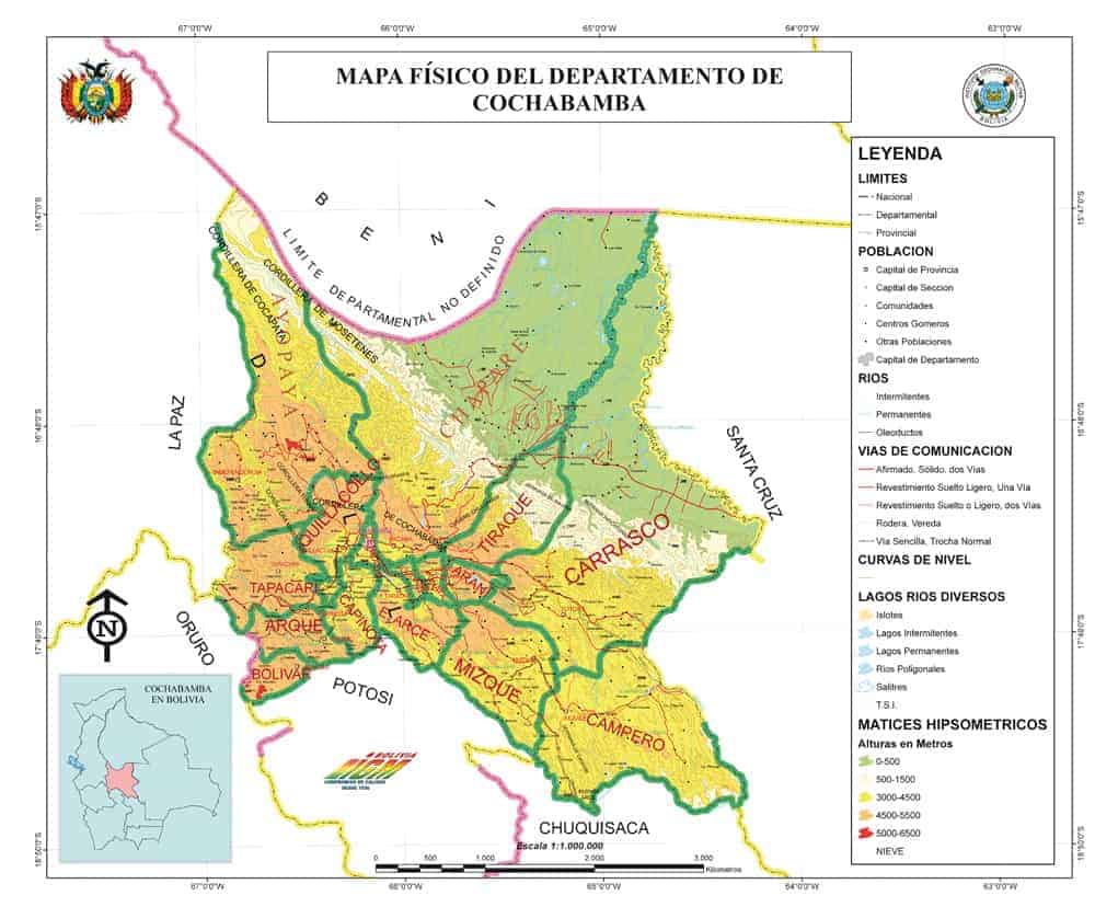 Mapa Físico de Cochabamba